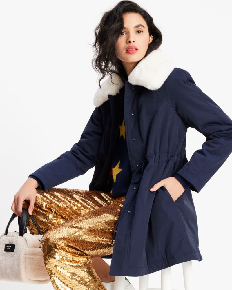 Cinch Waist Faux Fur Coat