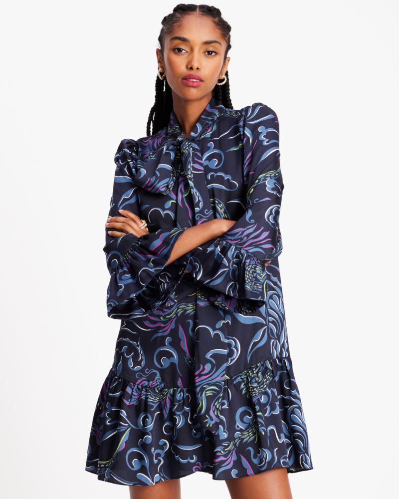 Lunar New Year Dragons Tie-neck Dress