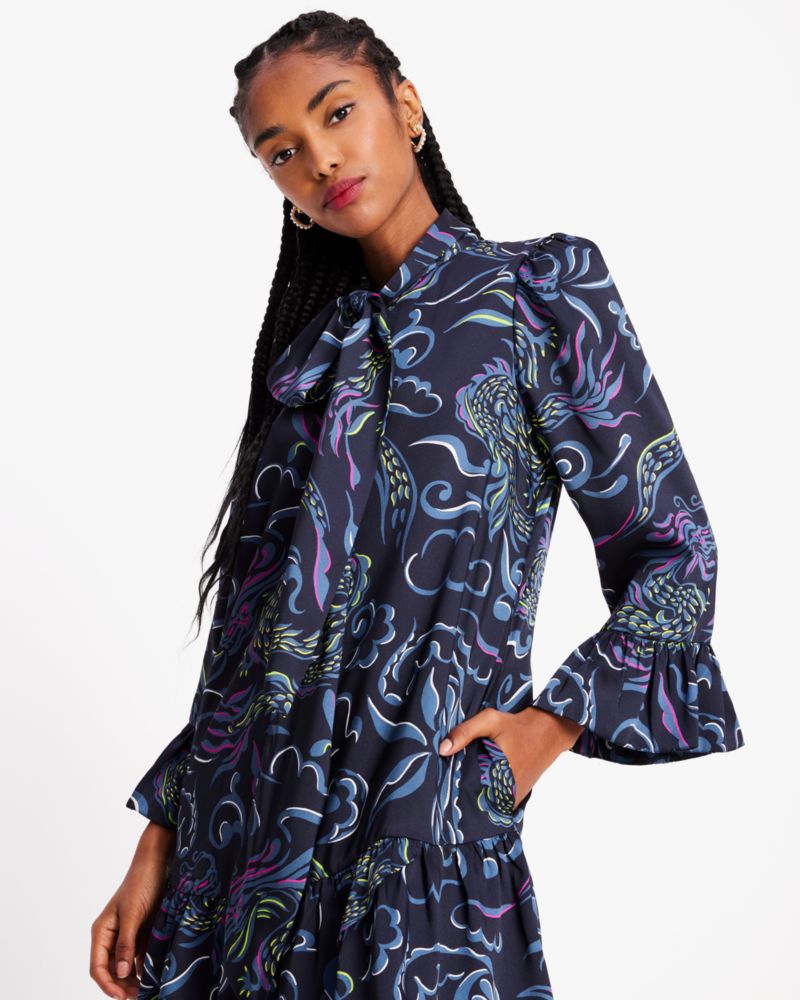 Lunar New Year Dragons Tie-neck Dress
