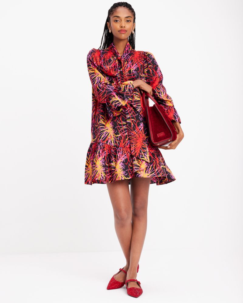 Winter Chrysanthemum Tie-neck Dress