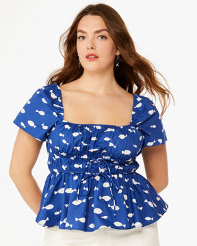 Graphic Fish Square-Neck Top