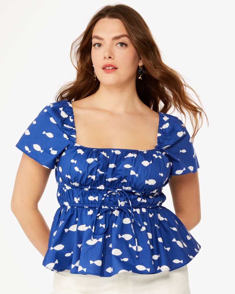 Graphic Fish Square-Neck Top