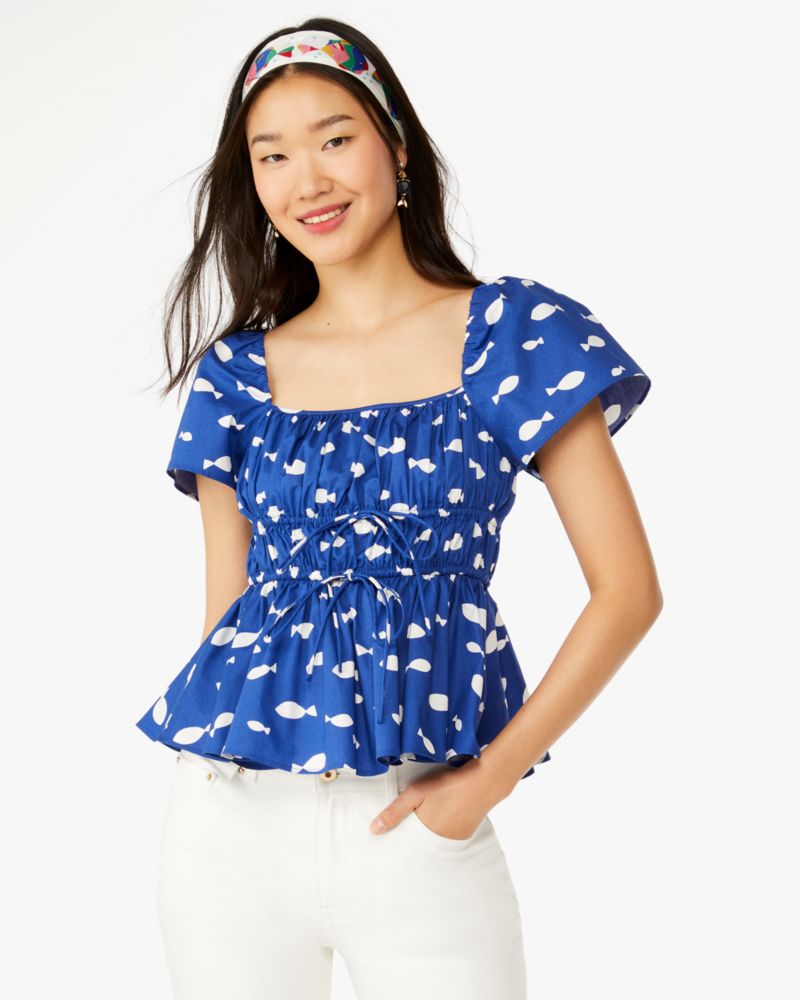 Graphic Fish Square-Neck Top