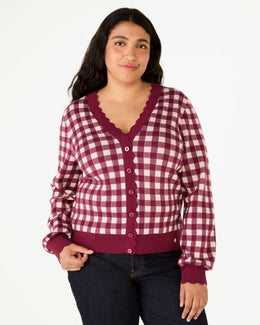 Gingham Scalloped Cardigan