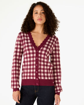Gingham Scalloped Cardigan