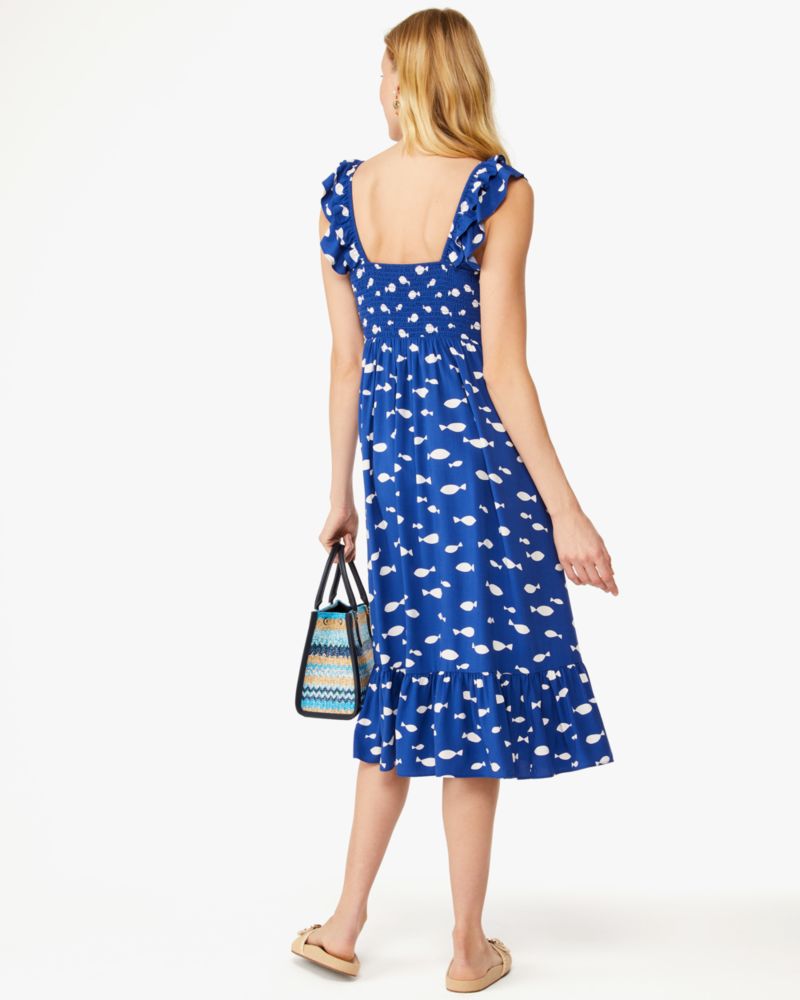 Graphic Fish Ruffle Midi Dress