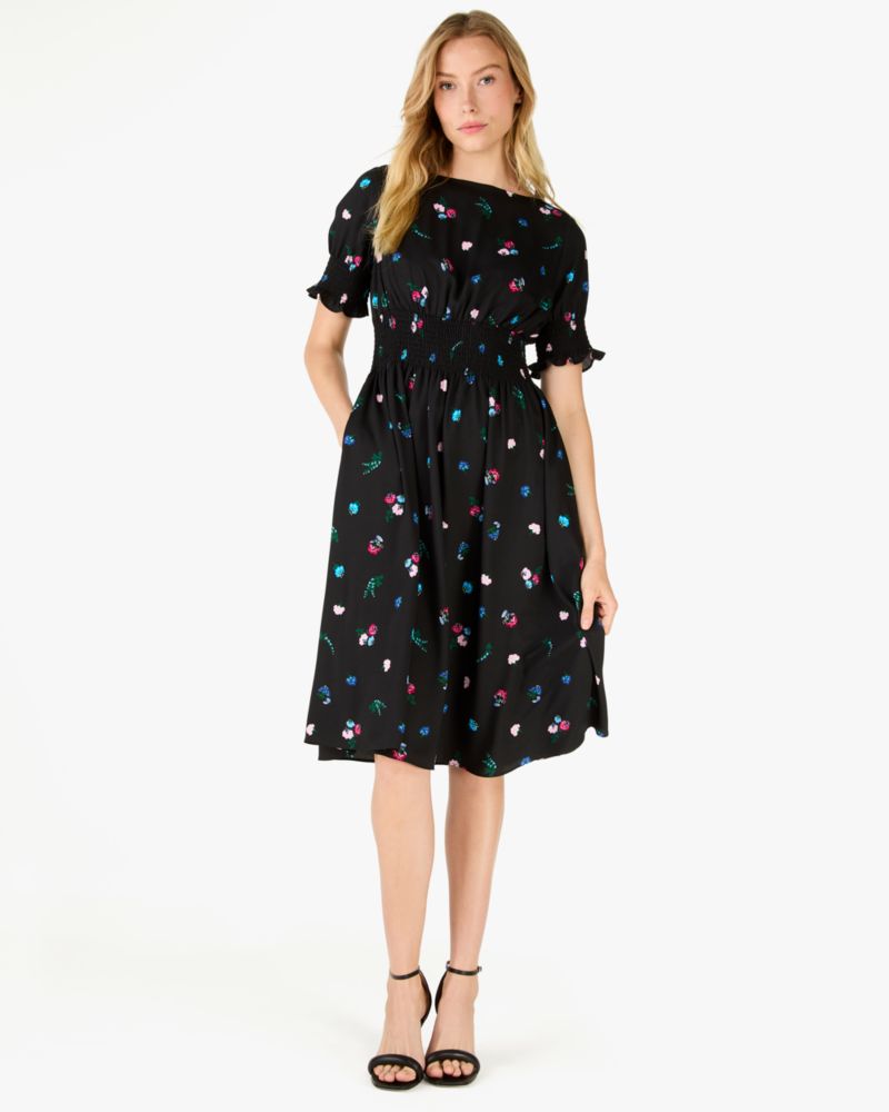 Chinoiserie Buds Puff-sleeve Blaire Dress