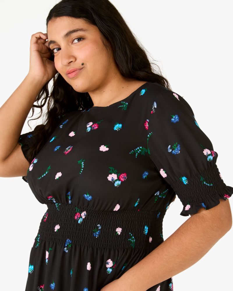 Chinoiserie Buds Puff-sleeve Blaire Dress