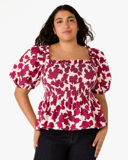 Rosy Florets Puff-sleeve Top