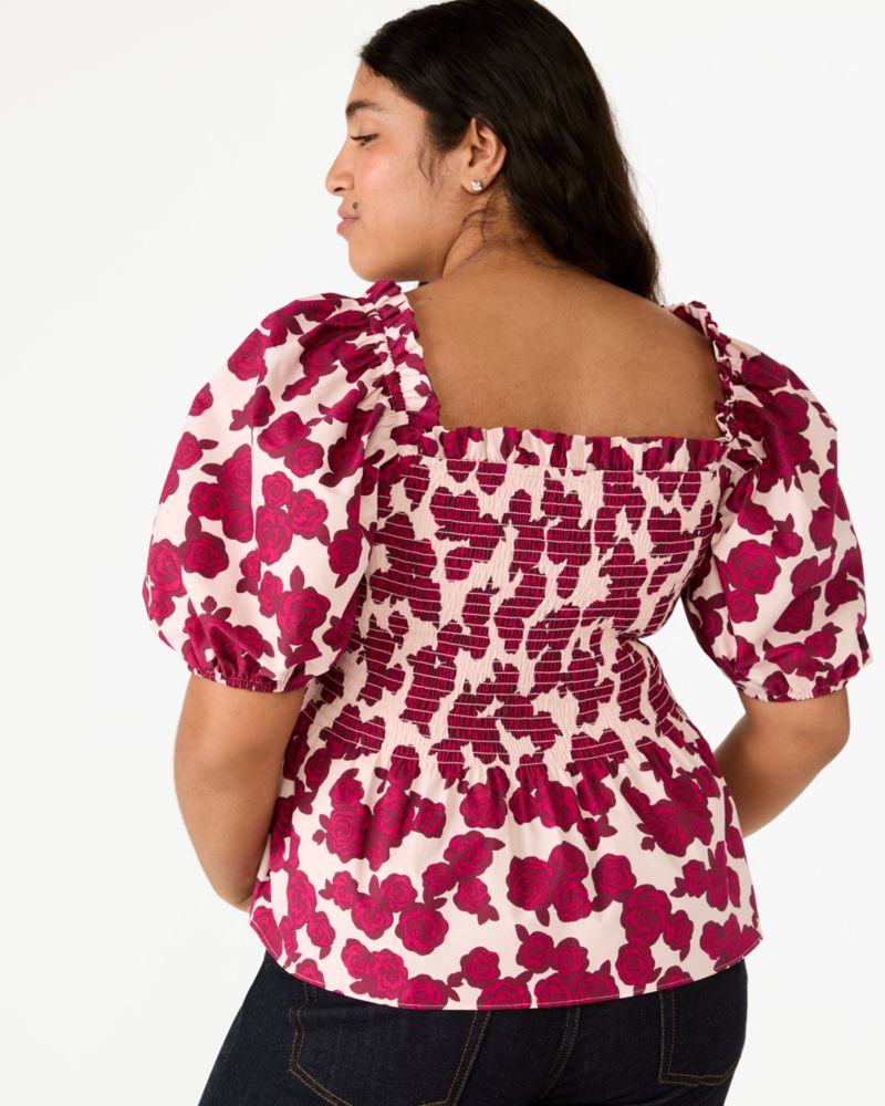 Rosy Florets Puff-sleeve Top