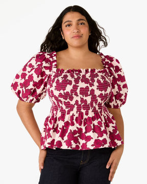 Rosy Florets Puff-sleeve Top
