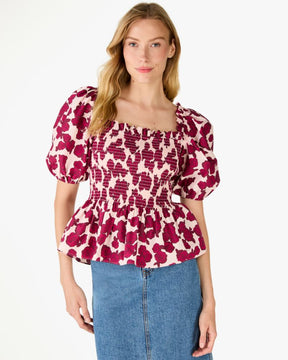 Rosy Florets Puff-sleeve Top