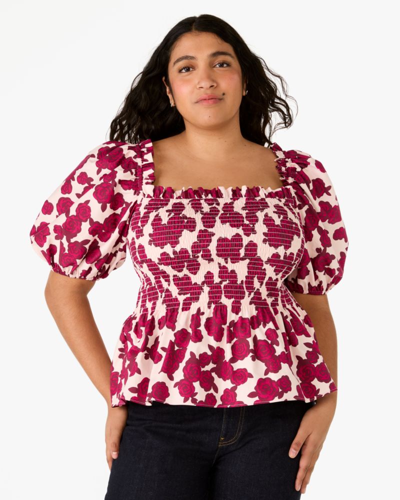 Rosy Florets Puff-sleeve Top