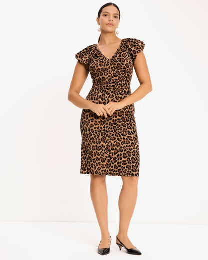 Classic Leopard Ruched Ponte Dress