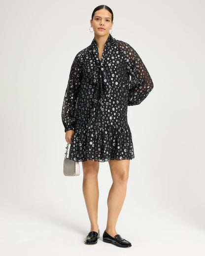 Space Dot Tie-neck Dress