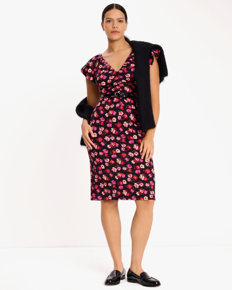 Fall Poppies Ruched Ponte Dress