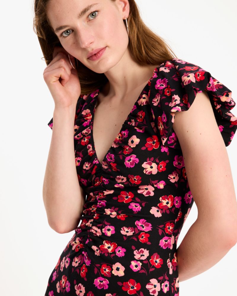 Fall Poppies Ruched Ponte Dress