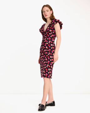 Fall Poppies Ruched Ponte Dress