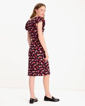Fall Poppies Ruched Ponte Dress