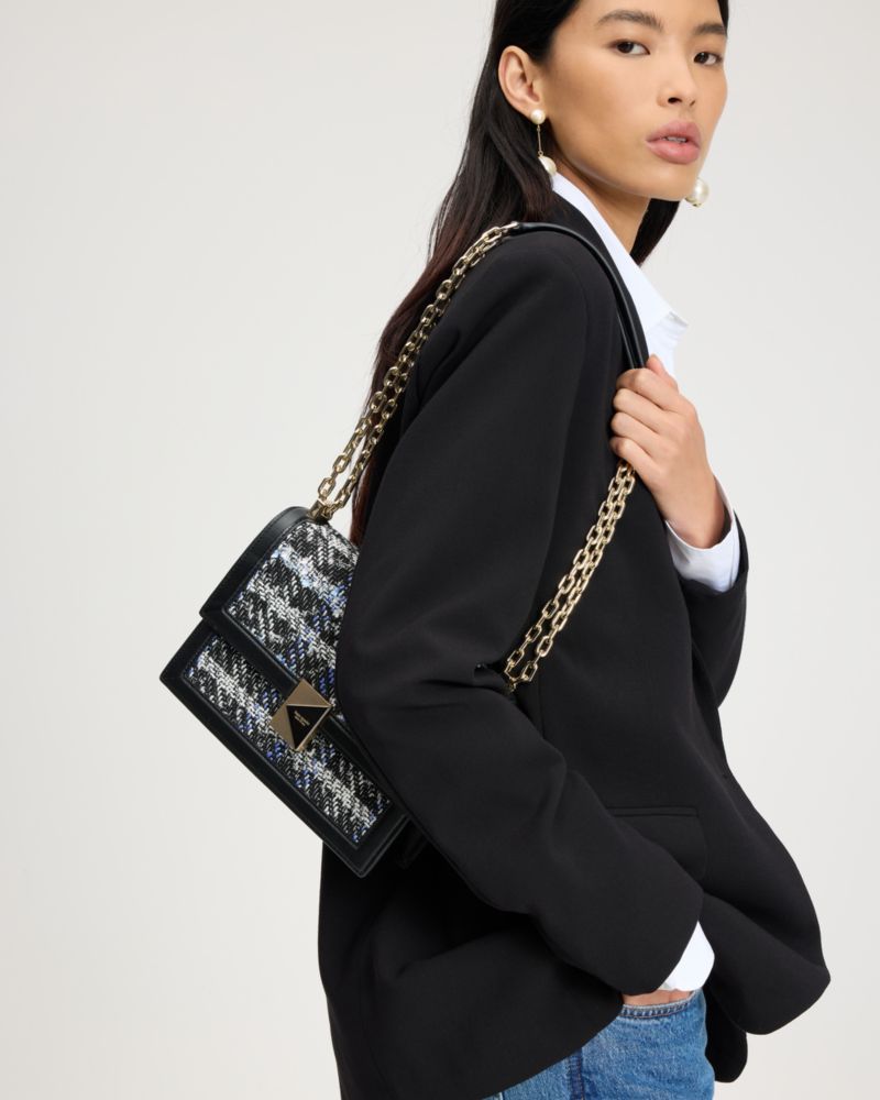 Deco Plaid Tweed Chain Shoulder Bag