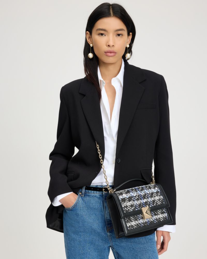 Deco Plaid Tweed Chain Shoulder Bag