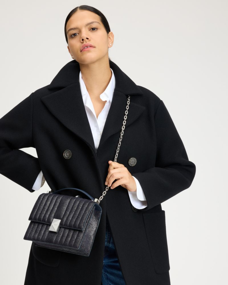 Deco Quilted Glitter Suede Chain Shoulder Bag