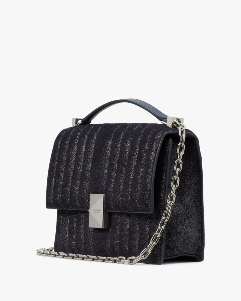 Deco Quilted Glitter Suede Chain Shoulder Bag
