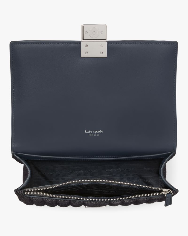 Deco Quilted Glitter Suede Chain Shoulder Bag