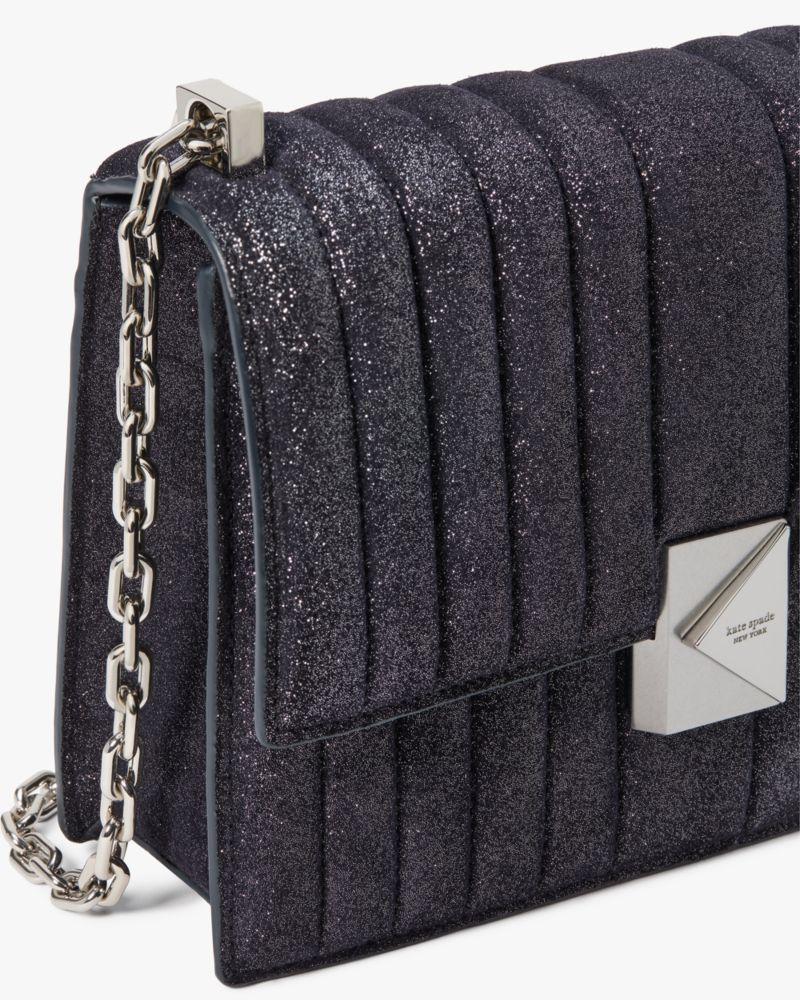 Deco Quilted Glitter Suede Chain Shoulder Bag