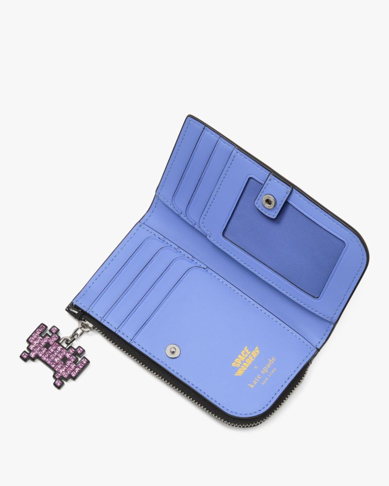 Space Invaders X Kate Spade New York Glitter Patent Small Slim Bifold Wallet