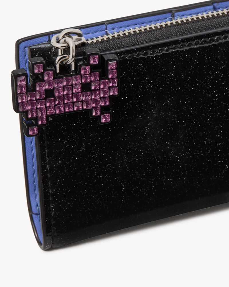 Space Invaders X Kate Spade New York Glitter Patent Small Slim Bifold Wallet