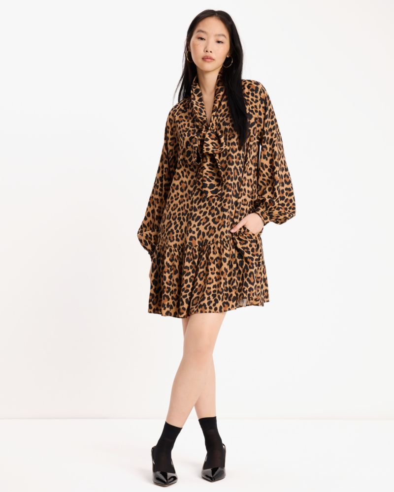 Classic Leopard Tie-neck Dress