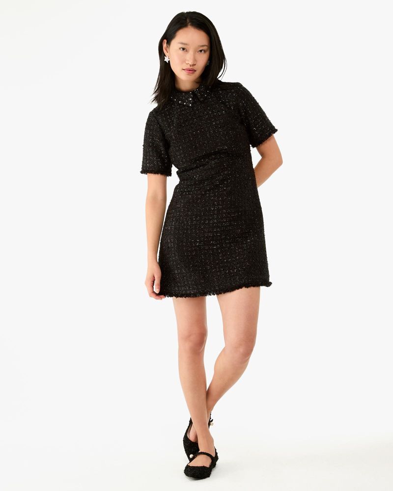 Embellished Collar Holiday Tweed Dress