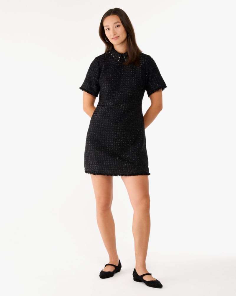 Embellished Collar Holiday Tweed Dress