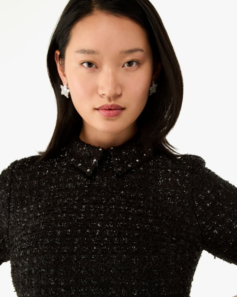 Embellished Collar Holiday Tweed Dress