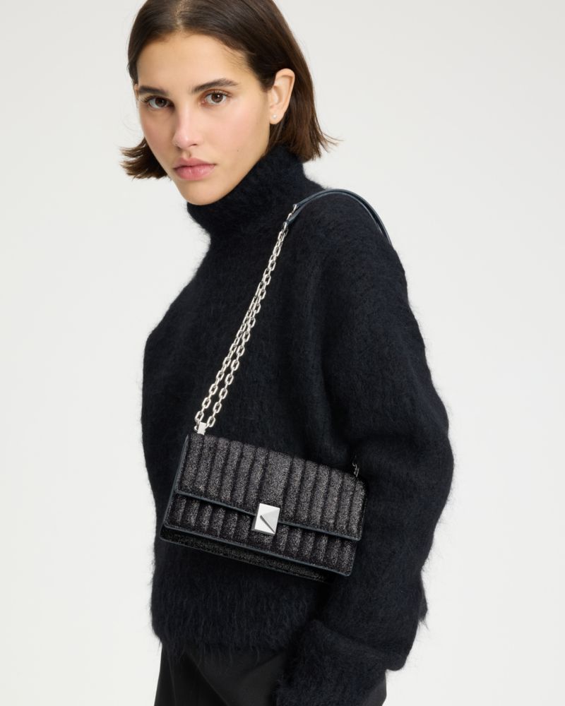 Deco Quilted Glitter Suede Mini Flap Chain Crossbody