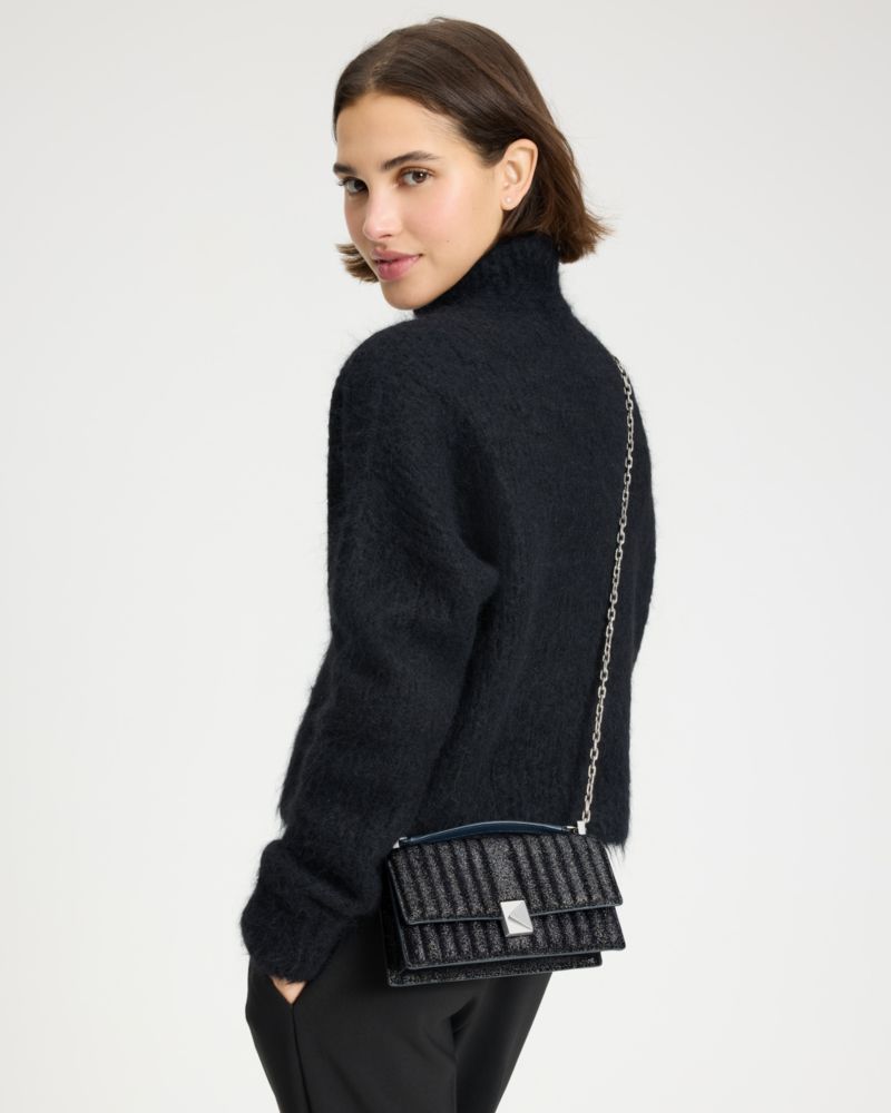 Deco Quilted Glitter Suede Mini Flap Chain Crossbody