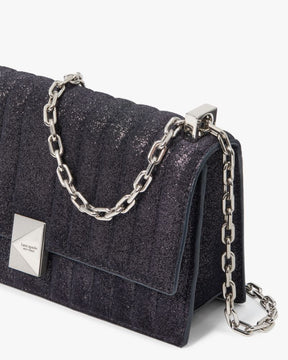 Deco Quilted Glitter Suede Mini Flap Chain Crossbody