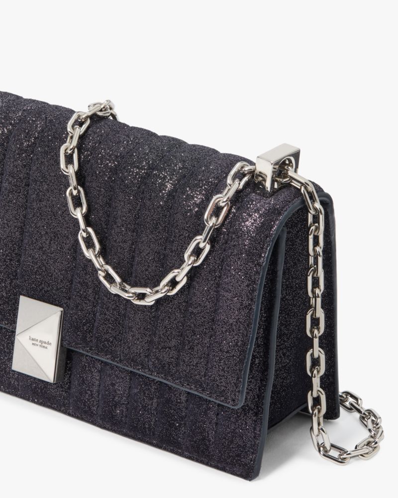 Deco Quilted Glitter Suede Mini Flap Chain Crossbody