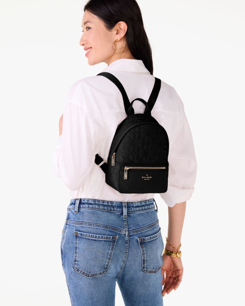Spade Flower Quilted Fabric Small Backpack