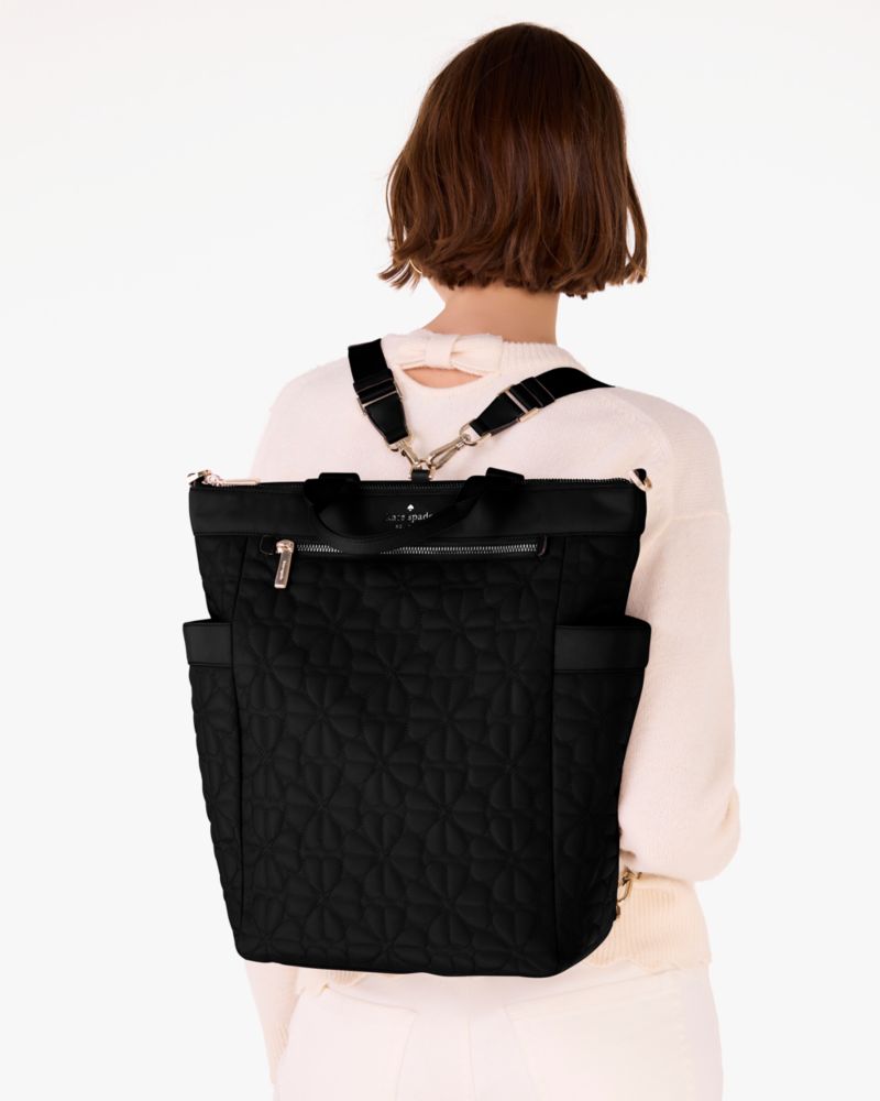 Spade Flower Quilted Fabric Convertible Backpack