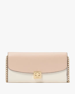 Phoebe Colorblock Refined Grain Leather Turnlock Wallet On A Chain