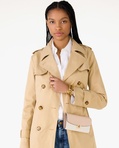 Phoebe Colorblock Refined Grain Leather Turnlock Wallet On A Chain