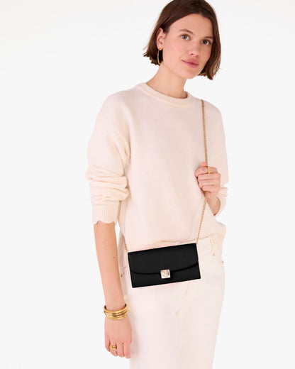 Phoebe Refined Grain Leather Turnlock Wallet On A Chain
