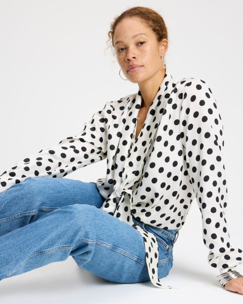 Breezy Dot Tie-neck Shirt