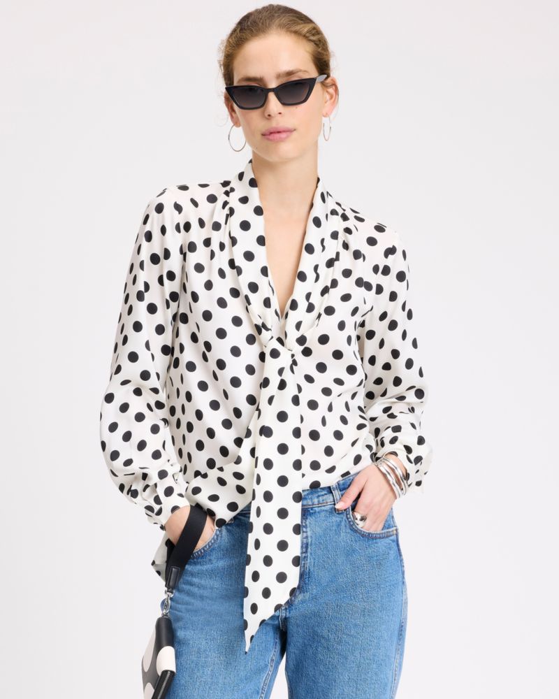 Breezy Dot Tie-neck Shirt