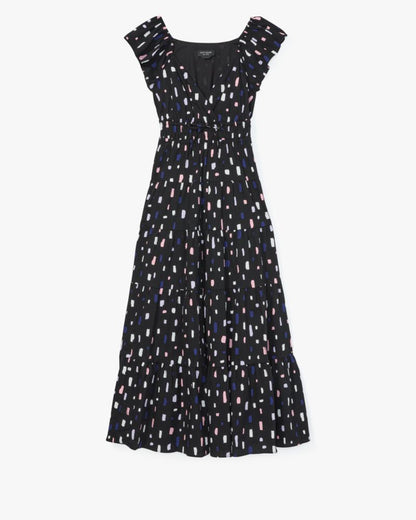 Painterly Strokes Flutter Sleeve Dress