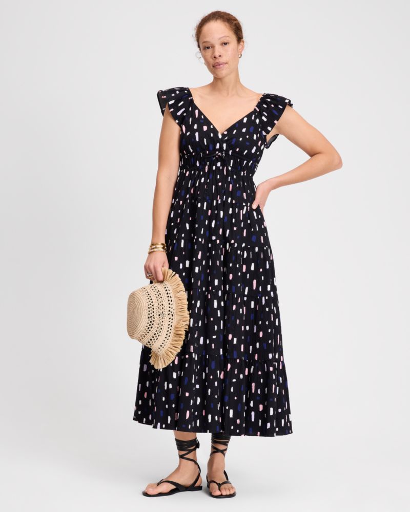 Painterly Strokes Flutter Sleeve Dress