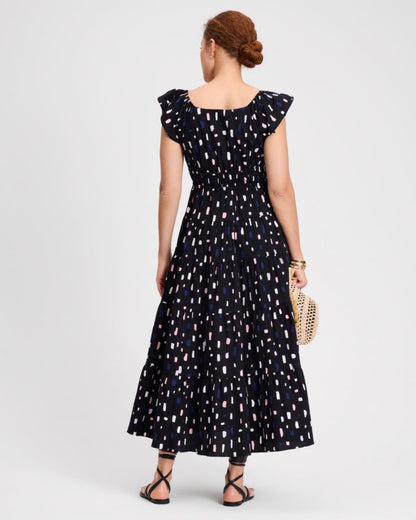 Painterly Strokes Flutter Sleeve Dress
