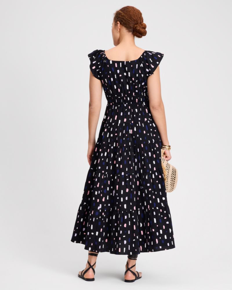 Painterly Strokes Flutter Sleeve Dress